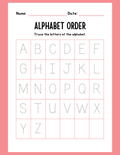 Printable alphabet order tracing worksheet with dotted A-Z letters for kids