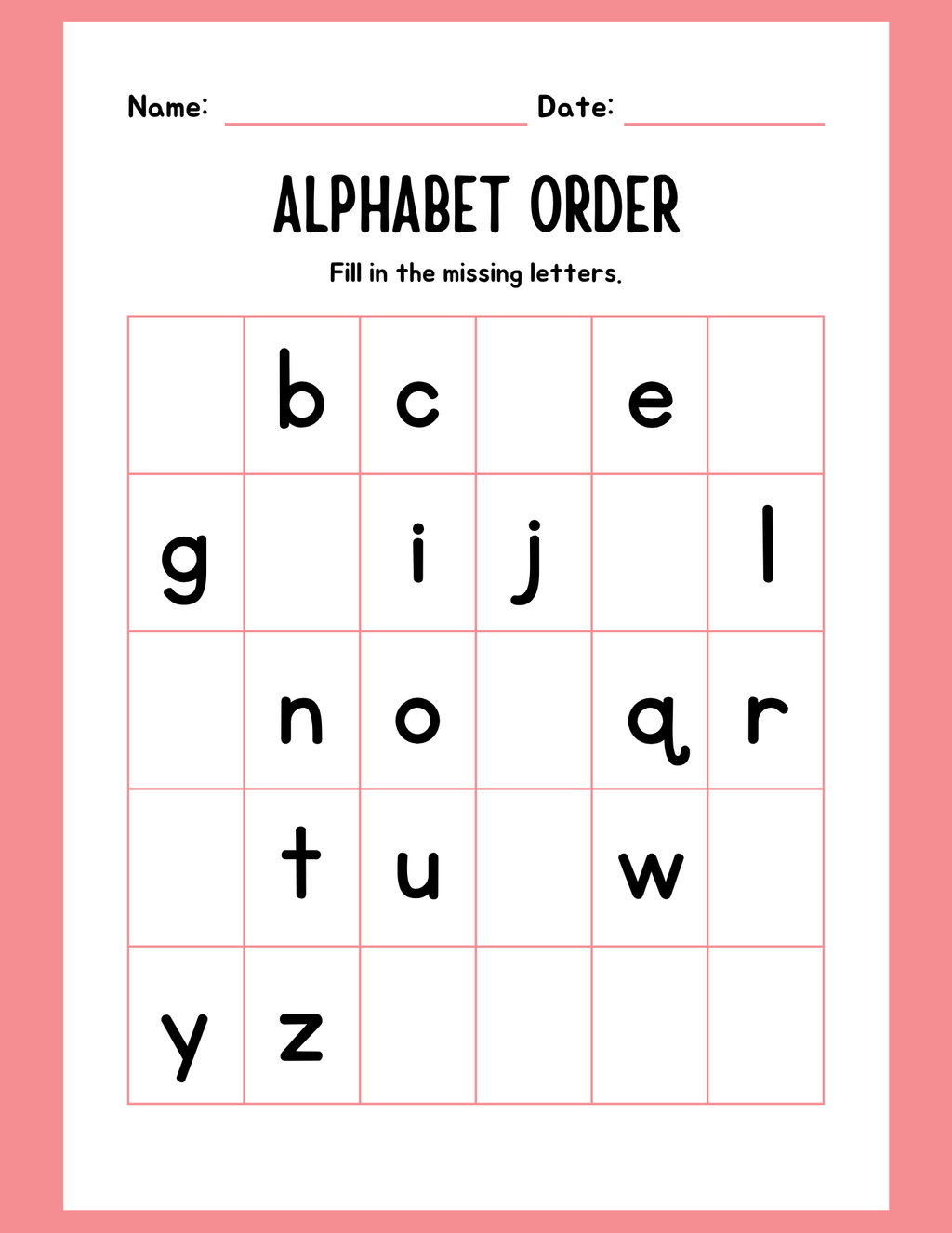 Alphabet order lowercase worksheet