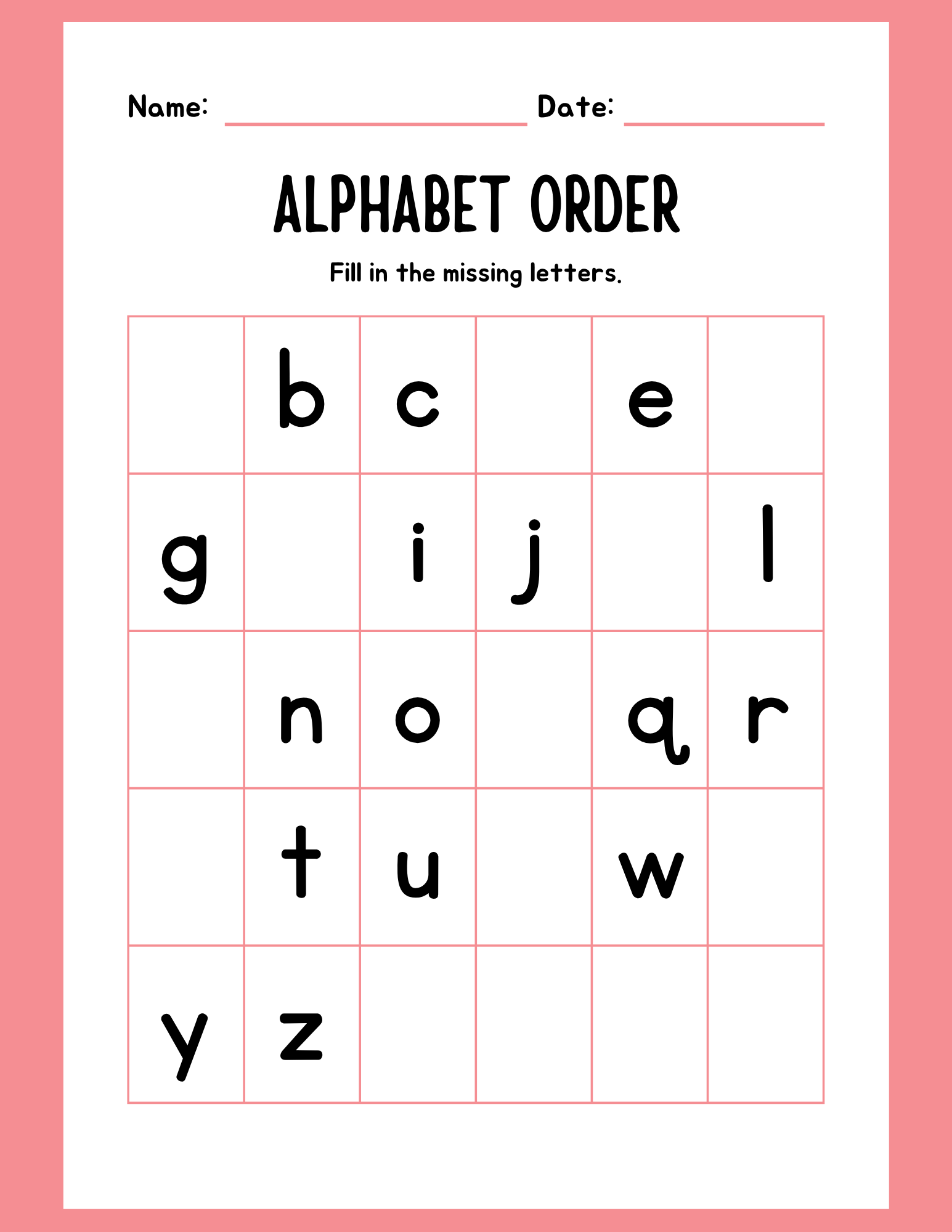 Alphabet order lowercase worksheet