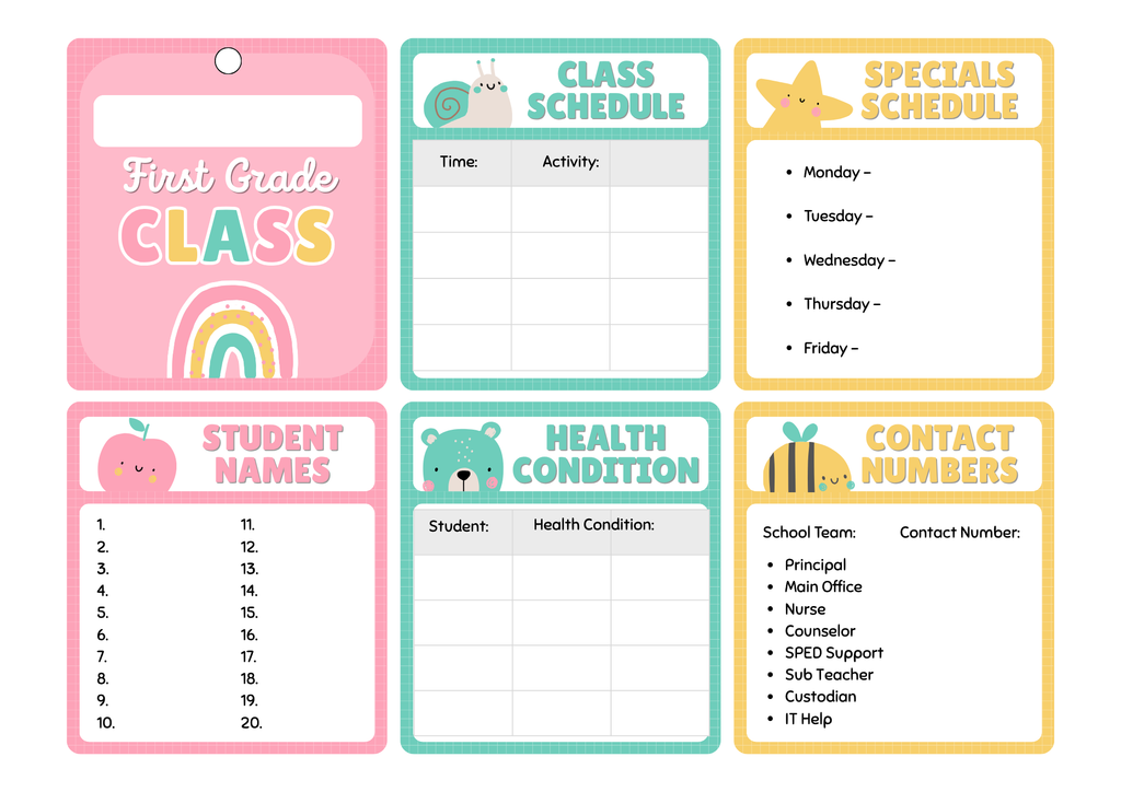 First grade rainbow teacher lanyard cards full set
