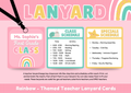 First grade rainbow teacher lanyard cards preview with example filled in