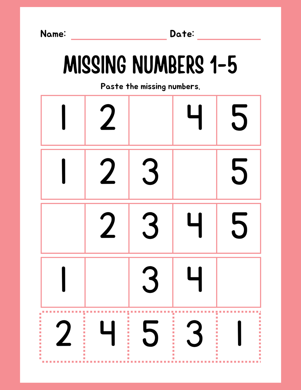 Missing numbers 6-10 worksheet