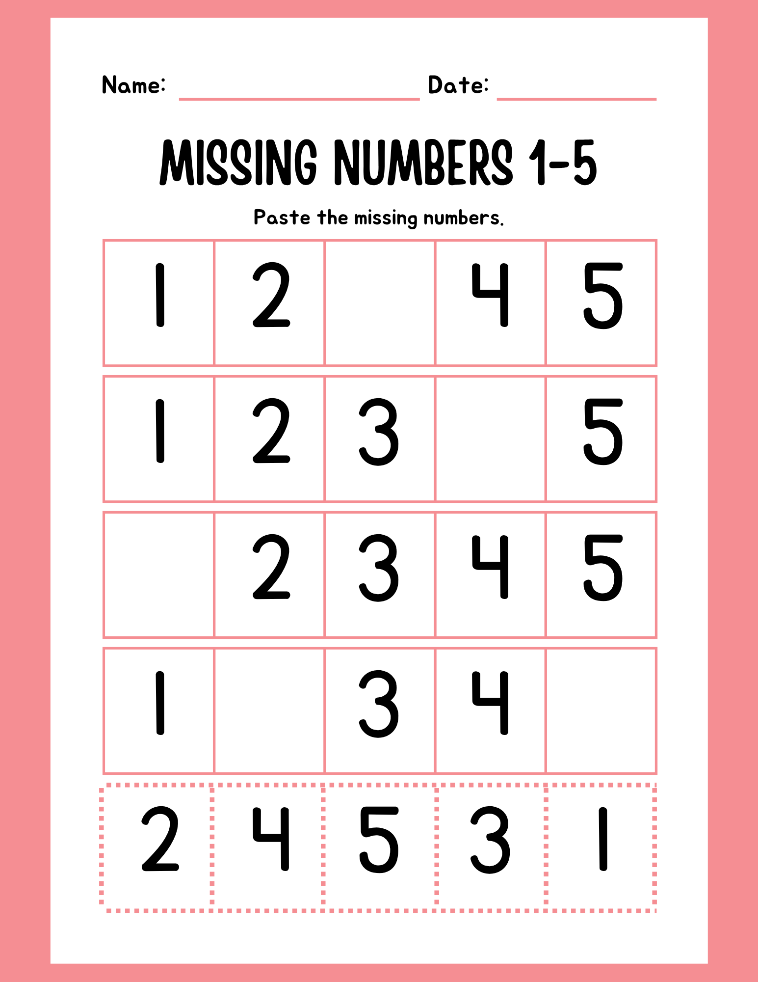 Missing numbers 6-10 worksheet