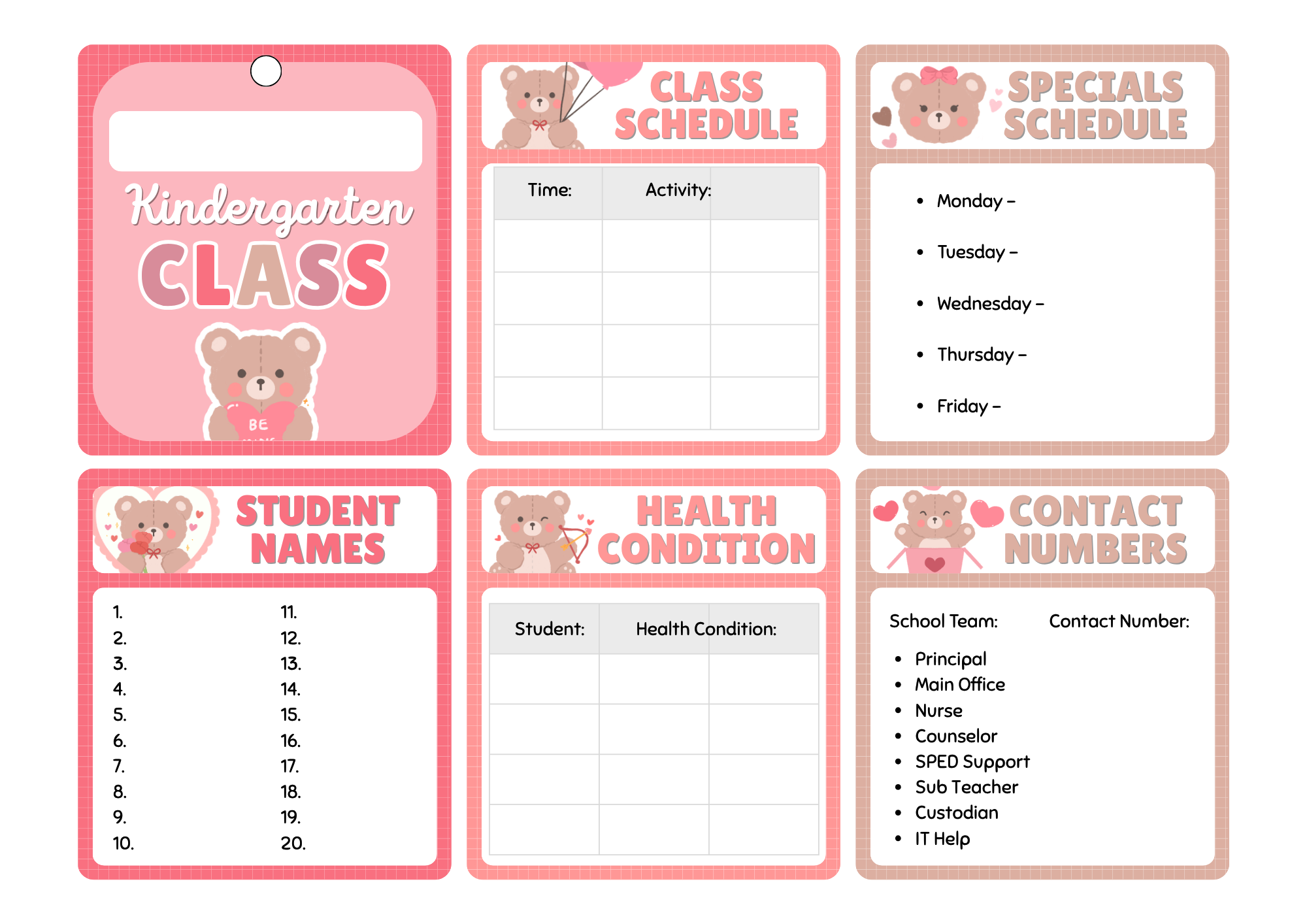 Valentine's Day bear teacher lanyard cards full set