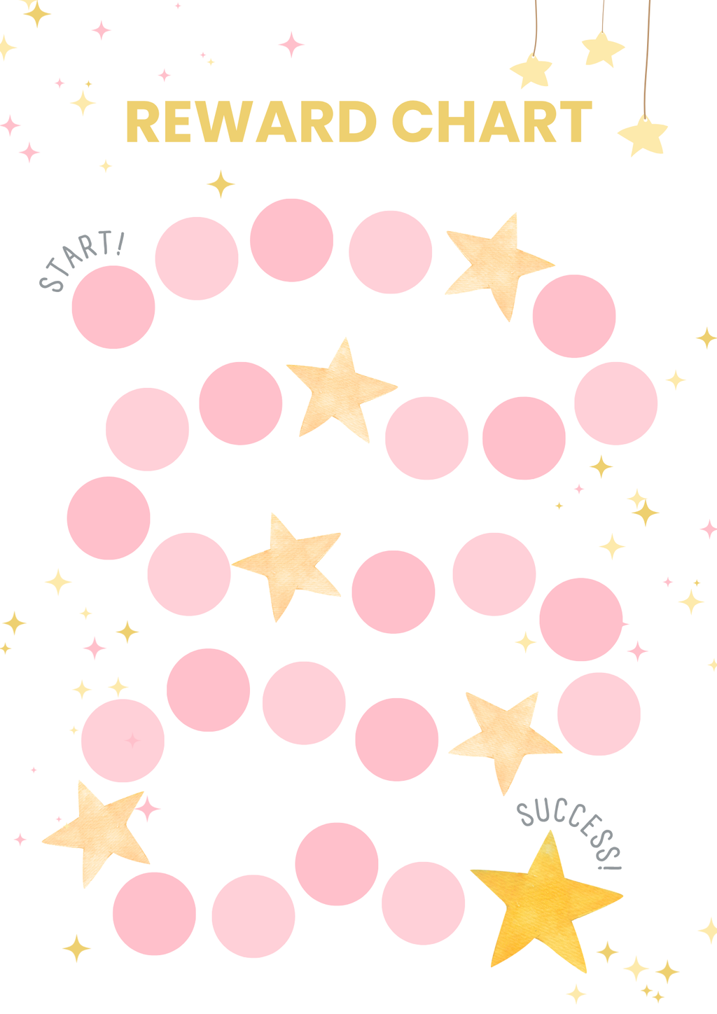 Pink stars printable reward chart for girls