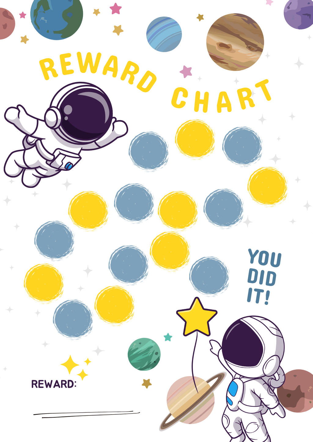 Space astronaut printable reward chart for boys