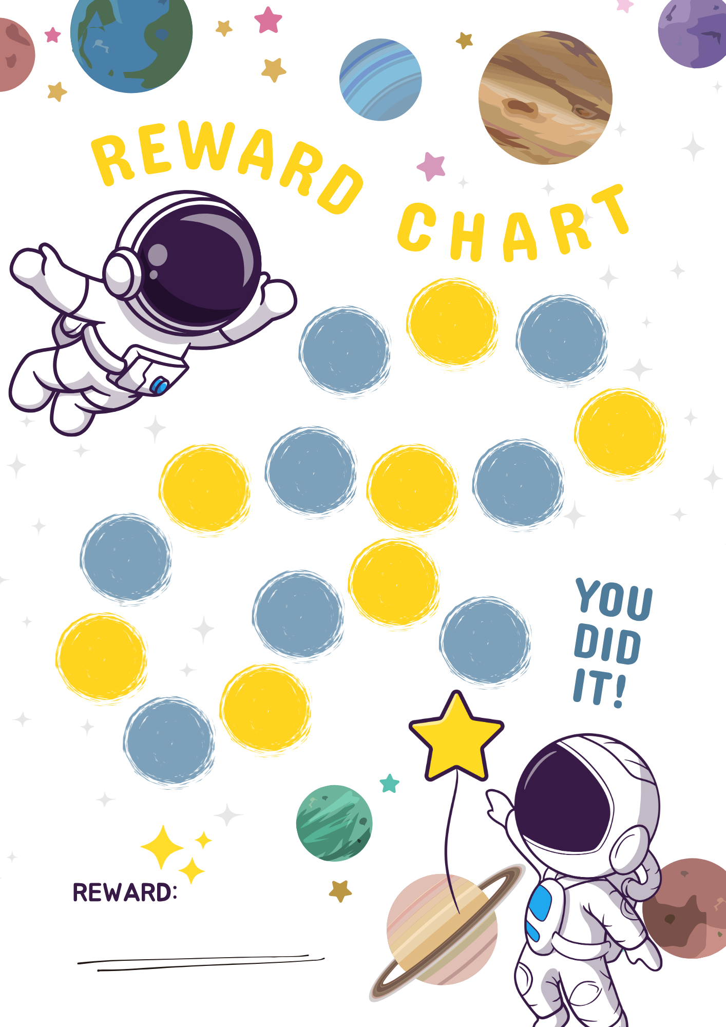 Space astronaut printable reward chart for boys