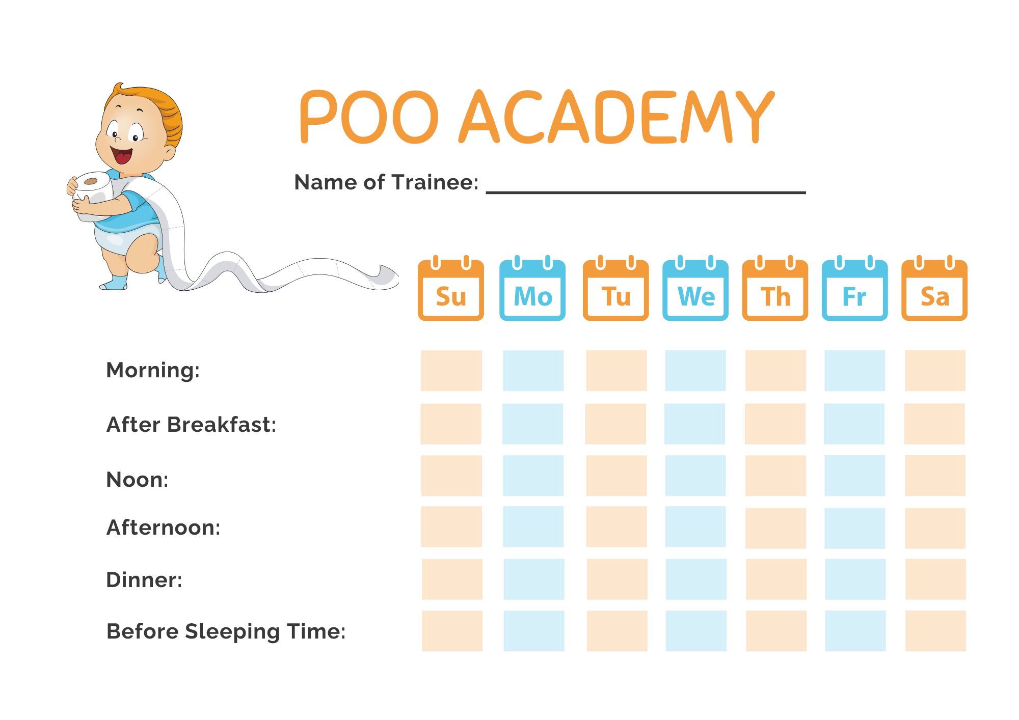 Poo Academy printable weekly potty training tracker chart for toddlers