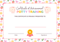Printable potty training certificate of achievement for toddlers with kawaii design