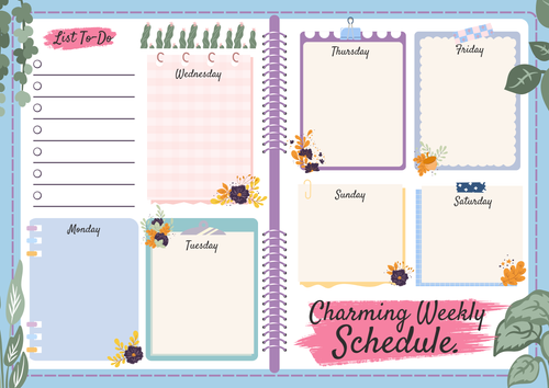 Charming floral weekly schedule printable planner page with to-do list