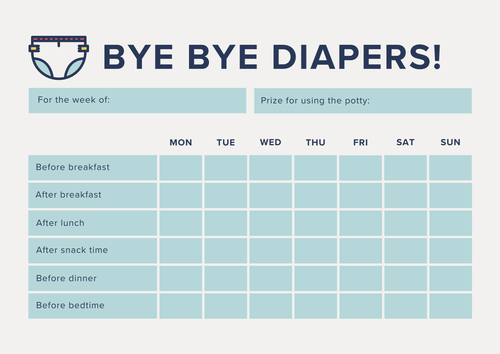 Bye Bye Diapers printable weekly potty training tracker chart